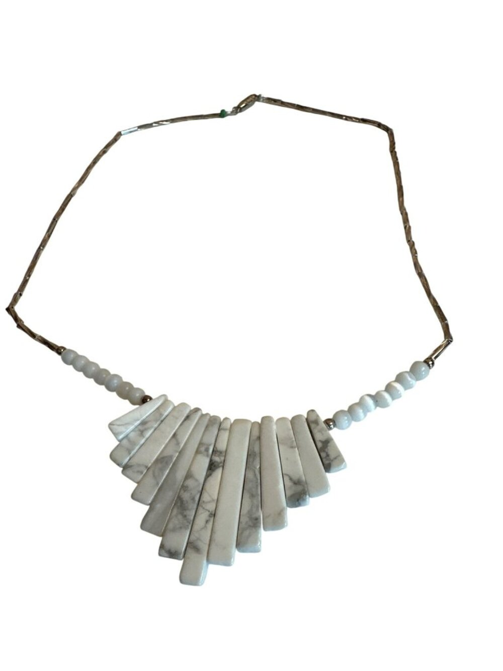 White Howlite Pendant Necklace Silver-Tone Chain Beaded Boho Southwestern